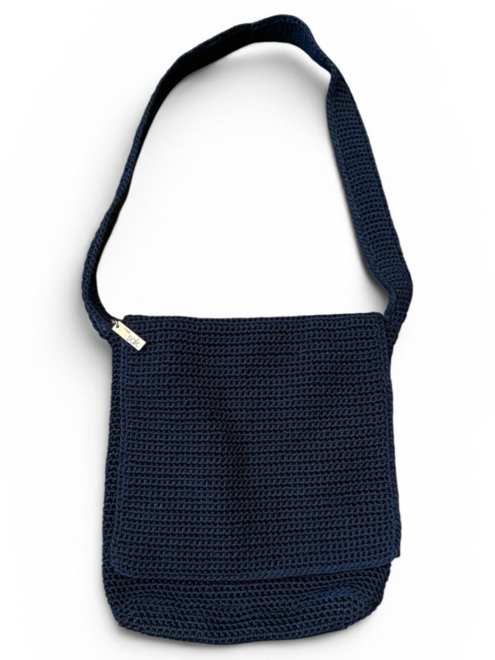 The Sak Navy Crochet Shoulder Bag – 10.5" x 11"